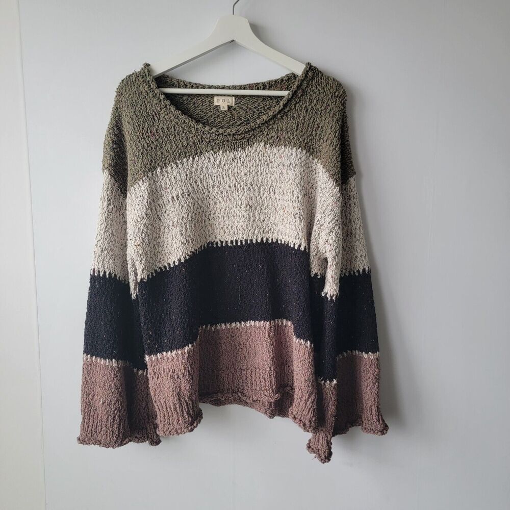 POL womens Colorblock Popcorn Knit Sweater size S Oversized Long dolman sleeves